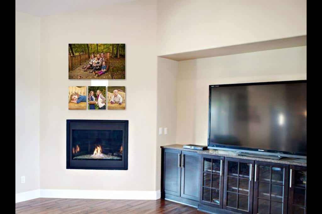 Studio Photographer Family Wall Collection Above The Fireplace.