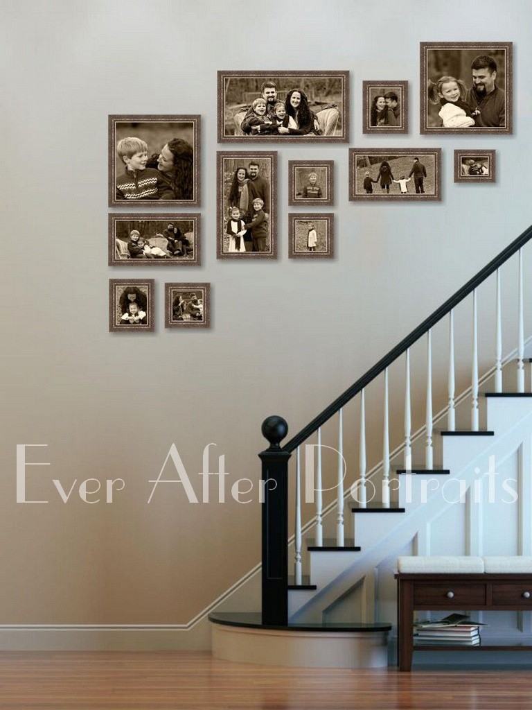 Framed artwork of family staircase family photographer