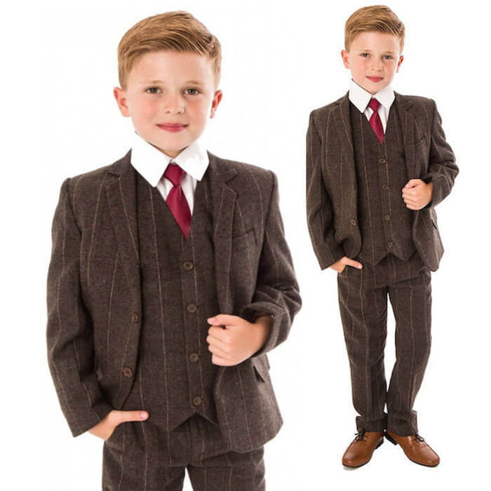 Boys brown tweed check jacket suit duo